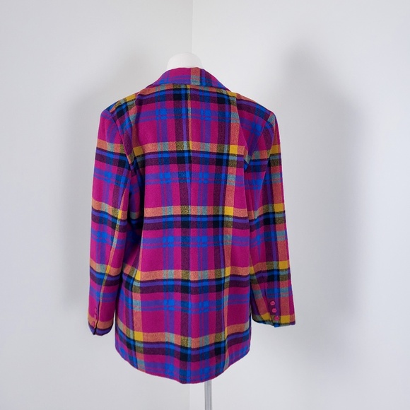 Vintage plaid blazer colourful multi-coloured bright structured shoulder pads - Picture 5 of 14